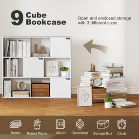 HOMCOM Regał na książki, 9 modułów, 3 drzwi, 6 otwartych półek, do salonu, sypialni, płyta wiórowa, biały