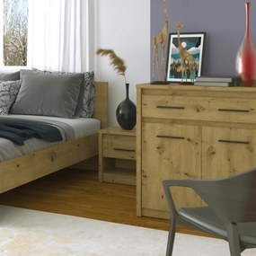 Komoda Dwudrzwiowa z Szufladą Drewniana do Sypialni OPIA 87 cm Dąb Artisan Klasyczna