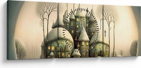 Obraz - Bajkowe domki (z zegarem) (90x30 cm)