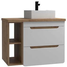 Wisząca szafka łazienkowa z pojedynczą umywalką i wnękami – kolor naturalny i biały – 80 cm - ARUBA