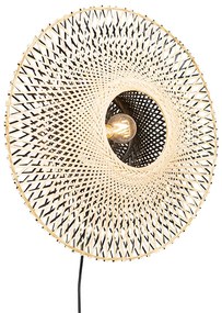 Orientalna lampa ścienna z bambusa 50 cm z wtyczką - RinaKolonialny Oswietlenie wewnetrzne