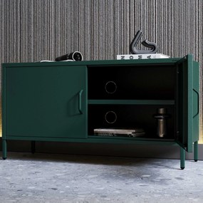 Szafka RTV metalowa na nóżkach butelkowa zieleń Modern ROSA, 1150 x 595 x 400 mm