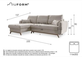 Jasnoszary narożnik rozkładany Miuform Scandic Lagom, lewostronny