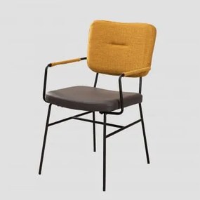 Zestaw 2 Krzeseł Jadalnianych Z Podłokietnikami, Tapicerowanych Stalą Milih Musztarda - Gris Oscuro - Sklum