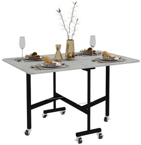 HOMCOM Składany stół na kółkach dla 4-6 osób stelaż stalowy szary 52,5-120x80x73 cm | Aosom PL