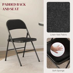 HOMCOM Zestaw 4 Krzeseł Składanych, Przenośne Krzesła Biurowe, Nogi Metalowe, Składane Krzesło dla Biura, Recepcji, Poczekalni, Wygląd Lnu, Czarne
