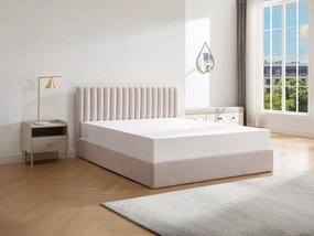 Łóżko ze skrzynią 140 x 190 cm z tkaniny – Beżowy – SARANELI