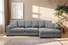 Narożnik z funkcją spania i pojemnikiem, Sofa w kształcie L Gabon L, tkanina Zoom, Szary, Prawy