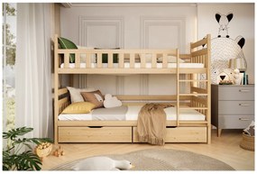 Łóżko piętrowe BARTEK 200x80 sosna nielakierowana drewniane trzyosobowe KOCOT KIDS