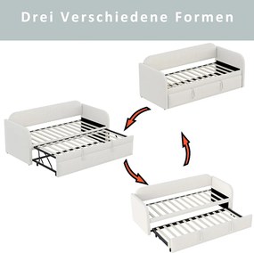 Sofa rozkładana 90/180x190 cm z wysuwanym łóżkiem i stelażem - beżowy len (bez materaca)