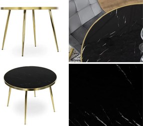 Szklany stół w stylu glamour Tinga 100 cm, czarny marmur/złoty