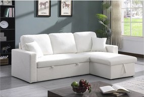 Sofa narożna "Alain" rozkładana/odwracana z pojemnikiem - 3 osobowa - Bouclettes - Biały