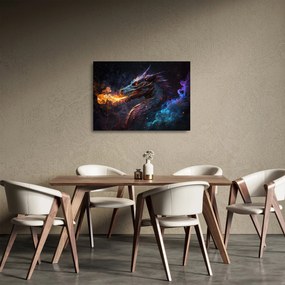 Obraz na szkle - Smok plujący płomieniami (70x50 cm)