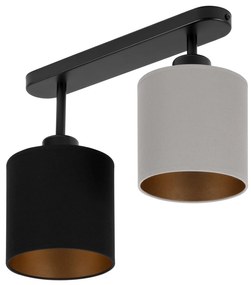 Lampa sufitowa czarna dwupunktowy spot z szaro-czarnymi abażurami C-33