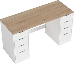 HOMCOM Biurko komputerowe 140 cm z 8 szufladami — białe, nowoczesne