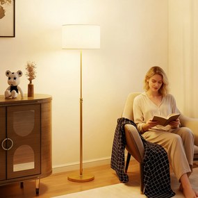 HOMCOM Lampa stojąca z pilotem regulowana wysokość abażur materiałowy metalowa podstawa złoty kolor | Aosom PL