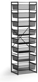Otwarty regał koszowy, 8x kosz z drobną siatką, TYP VIII, 600 × 460 × 2020 mm, czarny