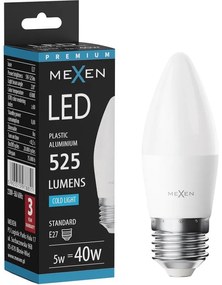 Mexen Nova żarówka LED E27, C37, 5W, Zimna - 6500K, 525 lm - L102-E27-0565-01
