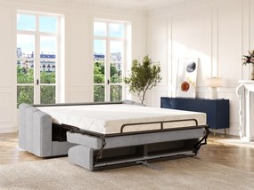 Kanapa rozkładana 4-osobowa typu express z jasnoszarej tkaniny teksturowanej - Powierzchnia do spania z szerokimi listwami 160 cm - Materac 22 cm z pamięcią kształtu - DARIELO