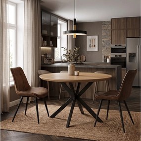 Okrągły stół z forniru dębowego z czarnymi nogami w kształcie litery X, Ø 120 cm – GIRAGLIA