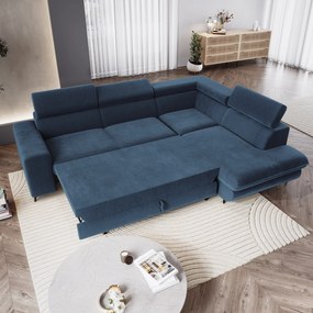 Masseno Narożnik VELISS z funkcją spania i pojemnikiem na pościel Narozniki L, Rozkładana sofa - Niebieski, CASTEL 79