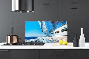 Panel Szklany do Kuchni Samotna Łódź na Falach