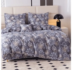 PrzytulneMieszkanie.pl PrzytulneMieszkanie.pl PrzytulneMieszkanie.pl Zestaw 2szt. pościeli z mikrofibry SNOWFLAKE niebiesko-szare + prześcieradło Jersey 180x200cm białe, podwójne łóżko