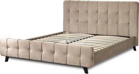 Łóżko Tapicerowane 160x200 cm LINO ze Stelażem Dwuosobowe Welurowe Beżowe