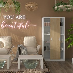 Przesuwna szafa biurowa Eco Design Kuba 90x40x185 cm biały/dąb sonoma