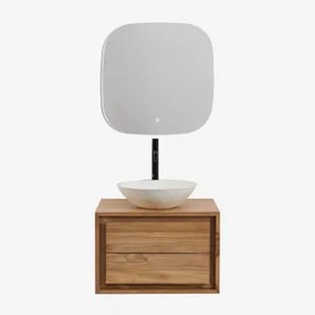 Zestaw Wiszących Mebli Łazienkowych Z Drewna Tekowego Jabari Drewno Tekowe & Cement Okrągły Biały Ø40 Cm - Sklum