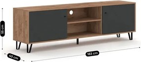 Szafka RTV Dwudrzwiowa BACARDI 183 cm Dąb Craft Tobacco/Grafit Nowoczesna