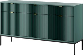 Komoda: 3 szuflady, 3 drzwi, labrador, czarna, 154 x 83 x 39 cm, złote uchwyty