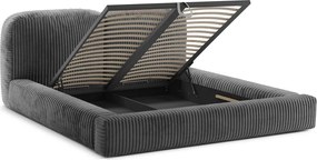 Szare tapicerowane łóżko dwuosobowe ze schowkiem ze stelażem 180x200 cm Martina – Micadoni