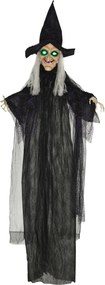 HOMCOM Czarownica na Halloween, Dekoracja z Funkcją Dźwiękową, z Czujnikiem Ruchu, LED, 130 cm x 18 cm x 183 cm
