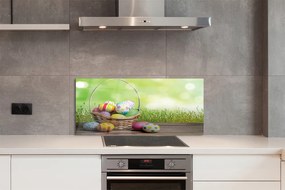 Szklany Panel Koszyczek Pisanek na Trawie