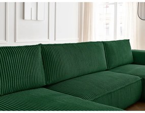 Zielony sztruksowy rozkładany/ze schowkiem narożnik (w kształcie litery U) Chelsea – Bobochic Paris