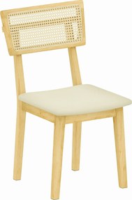 HOMCOM Krzesło jadalniane, oparcie z rattanu, siedzisko z sztucznej skóry, drewno gumowe, naturalne drewno