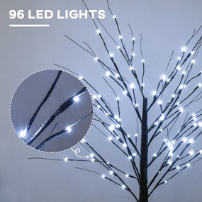 HOMCOM Sztuczna Brzoza z Oświetleniem LED, 96 ciepłych białych Mikro-LEDów, 150 cm, Brązowa