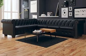 6-osobowy czarny narożnik w stylu Chesterfield - Xavier 6Q