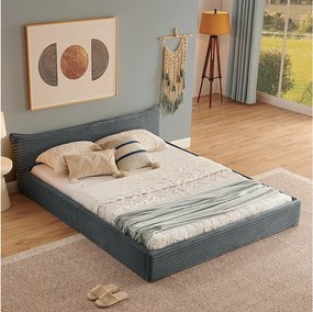 Łóżko dla dorosłych 140x200 cm z zagłówkiem i stelażem z listew, szary szenil - bez materaca