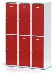 Alfa 3 Szafka skrytkowa, 6 schowków, 1800 x 1200 x 500 mm, zamek obrotowy, drzwi czerwone