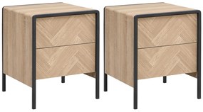 Zestaw 2 szafek nocnych - 2 szuflady - MDF i metal - Naturalny i czarny - TUMACO