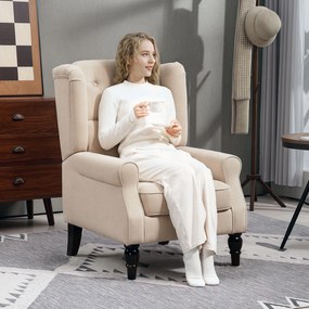 HOMCOM Elegancki fotel uszak, grubo wyściełany, z zdejmowanym pokrowcem, 74 x 87 x 102 cm, beżowy | Aosom PL