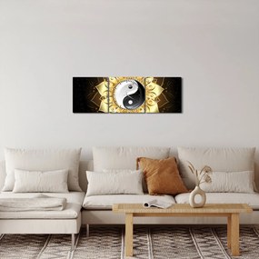 Obraz - Złoty Yin-Yang (z zegarem) (90x30 cm)