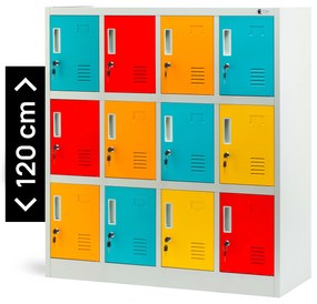 Socjalna szafa skrytkowa BHP do szkół i przedszkoli OLA, 1090 x 1200 x 450 mm, szaro-wielokolorowa