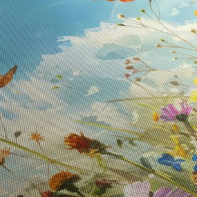 Obraz - Motyle na letniej łące (z zegarem) (90x30 cm)