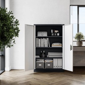 Biurowa szafa metalowa na akta KEVIN, 900 x 1400 x 400 mm, antracytowo-biała