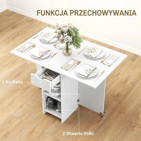 HOMCOM Składany Stół dla 2-4 osób, Składany Stół Kuchenny z Przesrzenią do Przechowywania, Rozkładany na Kołach, Biały