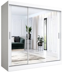 Szafa przesuwna z lustrem biała 200 cm - Kukkin 6X