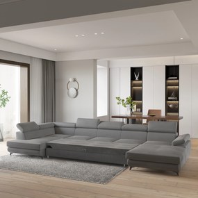 Masseno Narożnik MONTIVA z funkcją spania i pojemnikiem na pościel Narozniki U, Rozkładana sofa - Szary, MONOLITH 85